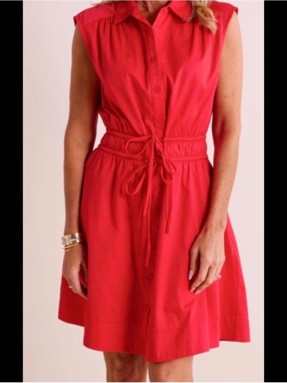 AVARA Red Cotton Button & Draw String A-line Dress Sz L
